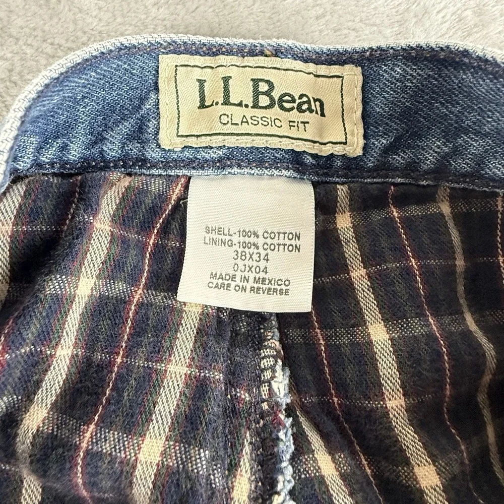L.L.Bean Flannel Lined Jeans Mens 36x34 Classic Fit Blue Denim Straight Leg Warm